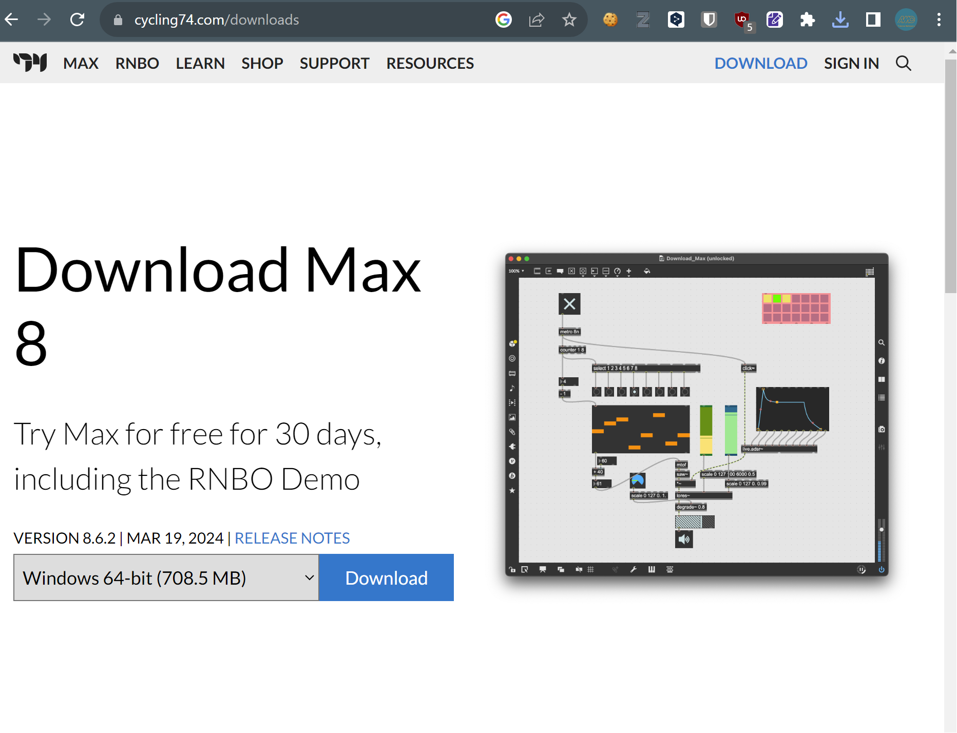 Screenshot of Max download page